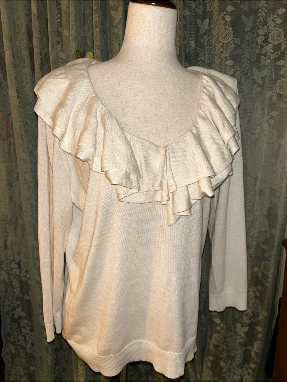Ralph Lauren Cream Ruffle Neck Long-Sleeve Top